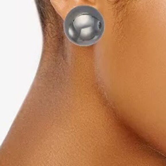 VERA WANG Mod/Contemporary Oversized Gunmetal Ball Statement Stud Earrings**NEW! - Picture 2 of 2